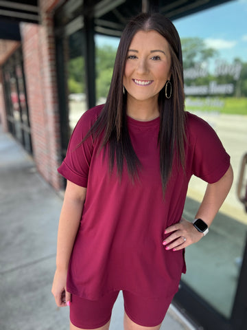 Brushed Microfiber Round-Neck Top & Biker Shorts