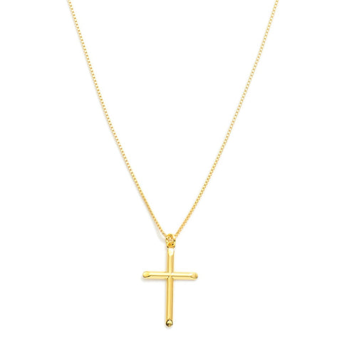 Box Chain Necklace Featuring Gold Tone Cross Pendent