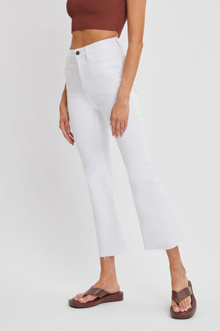 White High Rise Crop Flare