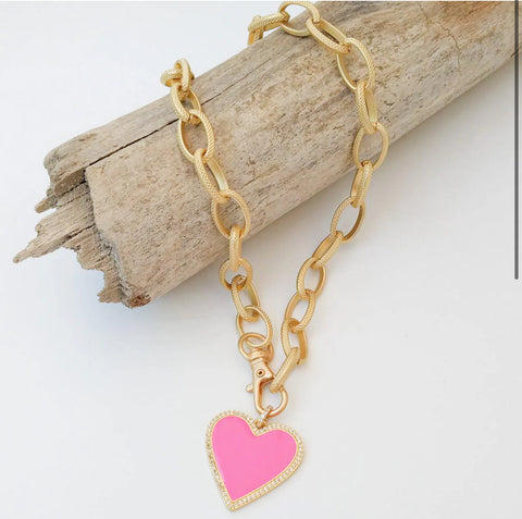 Etched Chain w/ Enamel Heart 20"