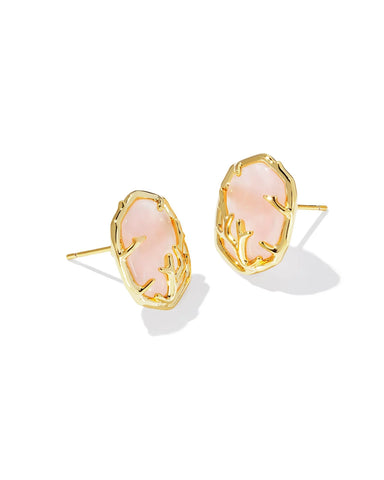 KS Daphne Coral Frame Gold Stud Earrings (Rose Quartz)