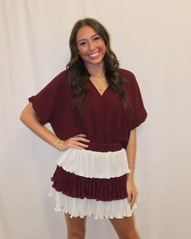 Maroon and White Game Day Skirt