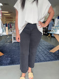 Acid Washed High Waist Frayed Hem Bootcut Pants