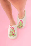 Pink Bow Christmas Tree Slippers