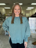 Acid Wash F/Terry Exposed-Seam Sweatshirt