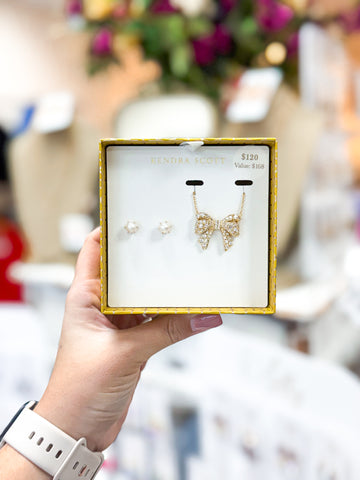 Krista Bow & Ashton Pearl Gift Set Gold White Mix
