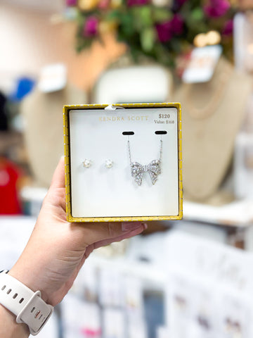 Krista Bow & Ashton Pearl Gift Set Silver White Mix