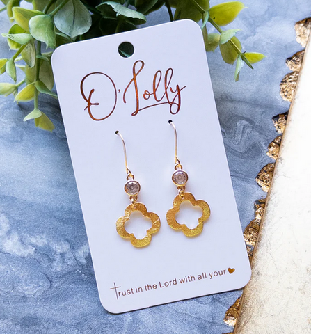 O’Lolly Gold Open Quatrefoil w/Cubic Zirconia Sparkle “Betsy”