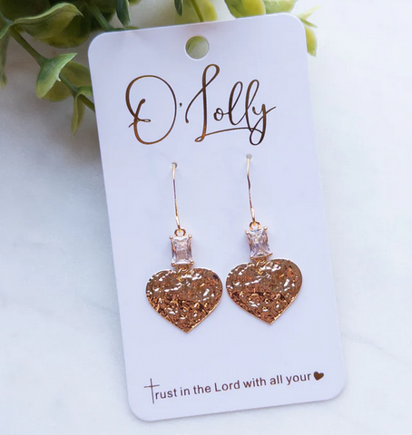 O’Lolly Rectangle Clear Glass Connector w/Gold Textured Heart