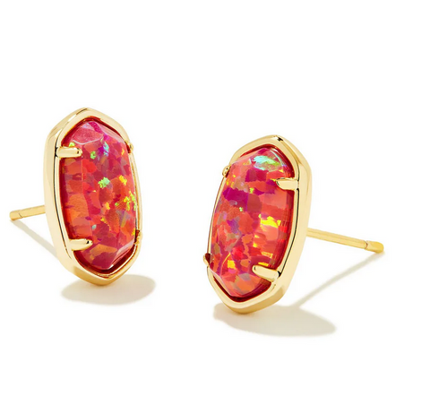KS Grayson Gold Stone Stud Earrings (Berry Kyocera Opal)