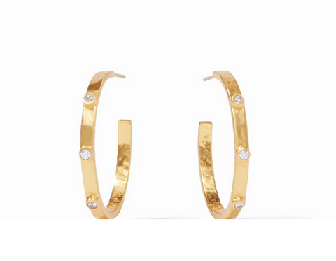 Crescent Stone Hoop - Gold - Cubic Zirconia