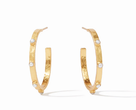 Crescent Stone Hoop - Gold - Pearl