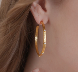 Crescent Stone Hoop - Gold - Pearl