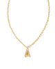 KS Crystal Letter Gold Short Pendant Necklace in White Crystal