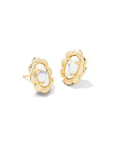 KS Piper Gold Stud Earrings in White Howlite