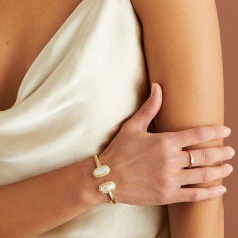 KS Pearl Beaded Elton Cuff Bracelet in Ivory Mother-of-Pearl